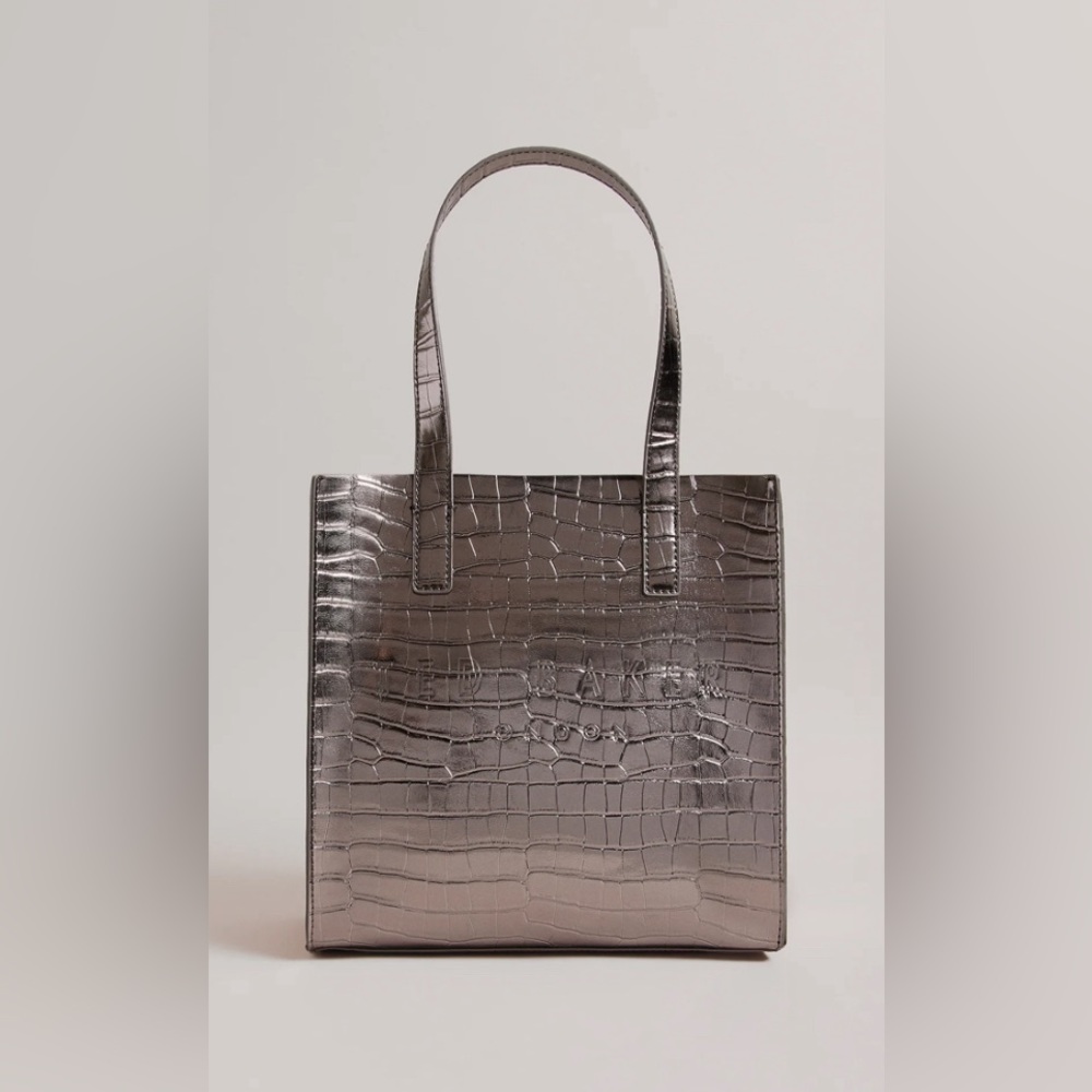 Ted Baker Silver Metallic Reptcon Tote Bag ~ nWOT